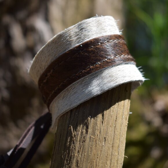Two Tone Hair on Hide Leather Cuff - Picture 2 of 4